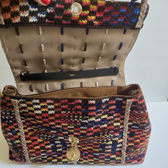 Chloé Penelope Large Braided Wool Leather Shoulder Bag Multicolor - Picture 11 of 14